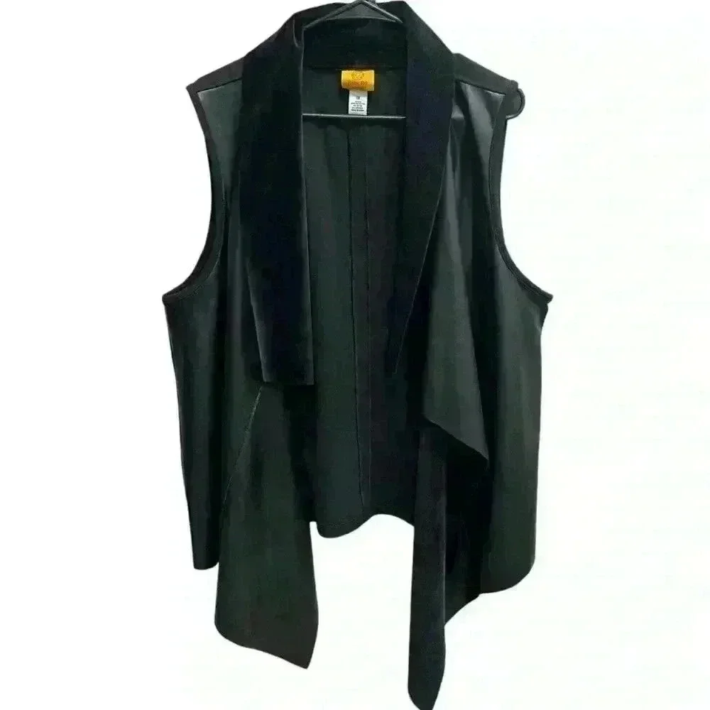 WOMENS RUBY RED FAUX LEATHER Velvet Velour SLEEVELESS VEST JACKET SZ 1X